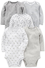 Load image into Gallery viewer, Simple Joys by Carter's Baby 5-Pack Neutral Long-Sleeve Bodysuit, Gray/White, 0-3 Months