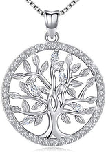 Load image into Gallery viewer, Birthstone-Necklace for Women, Solid Sterling Silver Family Tree-of-Life-Pendant, Crystal Gemstone Charm Jewelry, Birthday Gift for Mom Wife Girlfriend Grandma (April Birthstone)