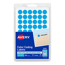 Load image into Gallery viewer, Avery Removable Color Coding Labels, 0.5 inch Round, Light Blue, Pack of 840 (5050)