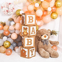 Load image into Gallery viewer, Teddy Bear Baby Shower Boxes for Birthday Party Decorations – 4 Brown BABY Balloon Boxes With Teddy Bears Printed,Baby Blocks for First Birthday Boys Girls Babyshower Decorations Gender Reveal Backdrop
