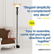 Load image into Gallery viewer, Floor Lamp for Living Room Decor by Light Accents - Tall Floor Lamp Bed Room Decor - Traditional Iron Scrollwork Standing Lamp Pole Light with Alabaster Glass Bowl Shade – 70" Tall- (Bronze)