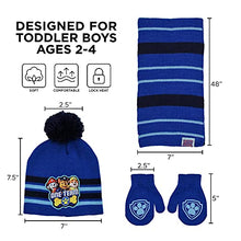 Load image into Gallery viewer, Nickelodeon Toddler Winter Hat, Scarf and Kids Gloves, Paw Patrol Baby Beanie for Boys 4-7, Blue Mittens, Mittens Ages 2-4