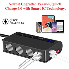 Load image into Gallery viewer, Amiss 3-Socket Car Power DC Outlet with 4USB Cigarette Lighter Adapter, 180w 12v/24v, Quick Charge 3.0 Car Charger with LED Voltage Display, Upgraded On Off Switch, Car Interior Accessories - Black