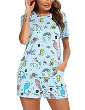 Load image into Gallery viewer, EISHOPEER Women's Cute Rainbow Print Tee and Shorts Pajama Set Light Blue L