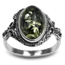 Load image into Gallery viewer, Sterling Silver Green Amber Oval Ring