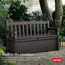 Load image into Gallery viewer, Keter Solana 70 Gallon Storage Bench Deck Box for Patio Furniture, Front Porch Decor and Outdoor Seating – Perfect to Store Garden Tools and Pool Toys, Brown