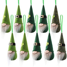 Load image into Gallery viewer, St Patrick Day Hanging Gnome Ornaments Set of 10, Irish Gnomes Handmade Leprechaun Elf Tomet DecorationsSpring Gnome Lucky Clover Hanging Ornament
