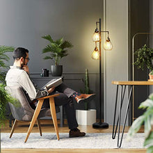 Load image into Gallery viewer, Brightech Teardrop - Floor Lamp Matches Industrial, Farmhouse & Rustic Living Rooms – Standing Tree Lamp with 3 Elegant Cage Heads & Edison LED Bulbs - Tall Vintage Pole Light - Black