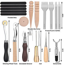 Load image into Gallery viewer, 50 Pieces Leather Working Tools and Supplies with Leather Tool Box Prong Punch Edge Beveler Wax Ropes Needles Perfect for Stitching Punching Cutting Sewing Leather Craft Making