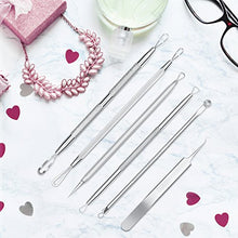 Load image into Gallery viewer, JPNK 6 PCS Blackhead Remover Comedones Extractor Acne Removal Kit for Blemish, Whitehead Popping, Zit Removing for Nose Face Tools with a Leather bag(Silver)