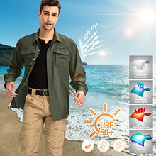 Load image into Gallery viewer, Mens Long Sleeve UV Protection Hiking Fishing UPF 50 Quick Dry Safari Camping Travelling Shirts (5052 Army Green XL)
