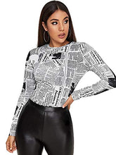 Load image into Gallery viewer, WDIRARA Women's Letter Print Mock Neck Tee Casual Long Sleeve Tee Tops Graphic Multicolor M