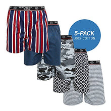 Load image into Gallery viewer, Badger Smith Men's 5 - Pack and 3 - Pack Cotton Print Multicolor Boxer Shorts (S, Multi Pack of 3)