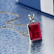 Load image into Gallery viewer, Gem Stone King 925 Sterling Silver Red Created Ruby and White Diamond Pendant Necklace (8.02 Ct Emerald Cut 14X10MM, with 18 Inch Silver Chain)