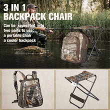 Load image into Gallery viewer, TIMBER RIDGE 3 in 1 Cooler Backpack Foldable Fishing Chair with Cooler Bag, Compact Lightweight and Portable for Outdoor, Camping, Hiking(CAMO)