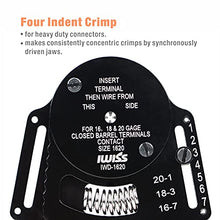 Load image into Gallery viewer, IWISS IWD-1620 Deutsch Size 16 Crimper, Solid Barrel Contact & Circular Connector Contacts Crimping Tool, 8 Indents Wire Crimper, AWG16 to AWG20