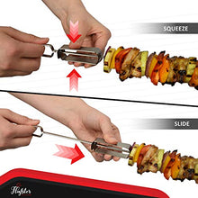 Load image into Gallery viewer, FLAFSTER KITCHEN Skewers for Grilling- 16" Long Flat BBQ Skewers with Push Bar- Shish Kabob Skewers - Stainless Steel Skewer Sticks for Camping - Wide Reusable Sword Skewers - 8 Pack with Storage Bag