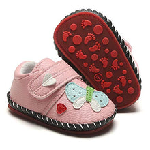 Load image into Gallery viewer, SOFMUO Baby Girls Boys Pu Leather Sneakers Anti-Slip Rubber Sole Cartoon Moccasins Handmade Newborn Slippers Hard Bottom Toddler First Walkers Infant Crib Shoes (Butterfly Pink,0-6 Months)