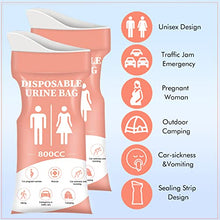 Load image into Gallery viewer, DIBBATU Disposable Urinal Bag,10 PCS 800ML Emergency Urine Bag, Unisex Urinal Bag, Portable Camping Pee Bag, Travel Urine Bags Vomit Bag for Traffic Jams, Camping, Hiking, Pregnant, Patient, Kids,Pink