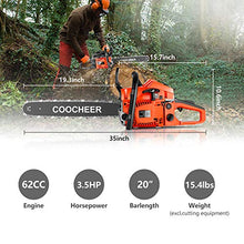 Load image into Gallery viewer, Tinfancy 62CC Chainsaw, 20” 2-Stroke Portable Gas Chainsaw, Handed Petrol Woodcutting Saw with Tool Kit