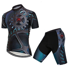 Load image into Gallery viewer, Hot Rides Men's Quick Dry Cycling Jersey And 3D Gel Padded Shorts Set Gears Printed X-Large