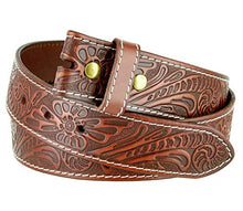 Load image into Gallery viewer, Genuine Full Grain Western Floral Engraved Tooled Leather Belt Strap 1-1/2" Wide (Tan, 34)