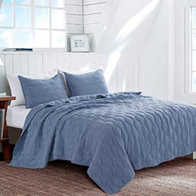 Load image into Gallery viewer, SHALALA NEW YORK Ultra-Soft Quilt Set Lightweight Brushed Microfiber Coverlet with 2 Quilted Shams - Solid Geometric Pattern Bedspread for All Season Navy Blue Full/Queen