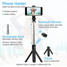 Load image into Gallery viewer, Selfie Stick Bluetooth, Doosl Selfie Stick Tripod - Extendable Tripod Stick with Remote - Facetime Phone Stand, Wireless Selfie Stick Tripod, Portable Tripod for Phone