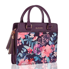 Load image into Gallery viewer, Blessed Purse Style Bible Cover for Women Black Faux Leather, Purple Floral Medium