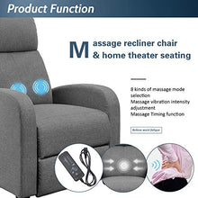 Load image into Gallery viewer, JUMMICO Fabric Recliner Chair Adjustable Home Theater Single Massage Recliner Sofa Furniture with Thick Seat Cushion and Backrest Modern Living Room Recliners (Grey)
