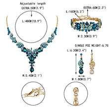 Load image into Gallery viewer, EVER FAITH Crystal Bridal Jewelry Set Art Deco Vintage Costume Floral Teardrop Necklace Earrings Bracelet for Woman Sky Blue Gold-Tone