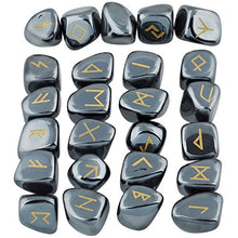 Load image into Gallery viewer, mookaitedecor Rune Stones Set with Engraved Elder Futhark Alphabet Crystal Meditation Divination,Hematite