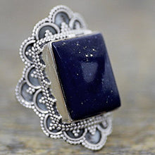 Load image into Gallery viewer, NOVICA Lapis Lazuli .925 Sterling Silver Cocktail Ring 'Starry Splendor'