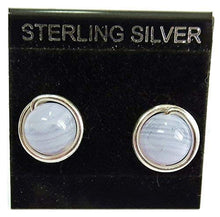 Load image into Gallery viewer, Blue Lace Agate and Sterling Silver Wire-Wrapped Post Earrings