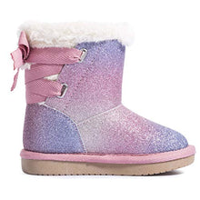 Load image into Gallery viewer, KRABOR Girls Glitter Snow Boots Cotton Lining Warm Winter Non-Slip Shoes with Cute Bow for Toddlers/Little Kid (Pink Size 13)