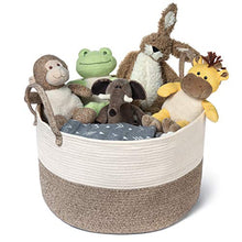 Load image into Gallery viewer, Luxury Little XXXL Nursery Storage Basket :: 100% Cotton Rope Hamper with Handles :: Sturdy Baby Bin Organizer for Laundry Toys Blankets Pillows :: 22 x 22 x 14 Off White/Beige
