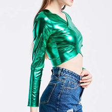Load image into Gallery viewer, WoCoo Ladies' Nightclub Costumes Vest And Patent Leather Solid Color Tops Long Sleeve Bottoming Shirt Performance Clothe(Green,XXL)