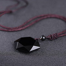 Load image into Gallery viewer, MENGLINA Black Obsidian Hexagram Natural Stone Necklace Translucent Ice Obsidian Wolf Tooth Amulet His and Hers Couples Necklace Lucky Love Pendant Necklace for Men Women
