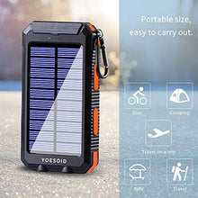 Load image into Gallery viewer, Solar Charger 20000mAh YOESOID Portable Solar Power Bank External Backup Battery Pack Waterproof Solar Phone Charger with Dual USB Ports 2 LED Light Carabiner and Compass for Smartphones