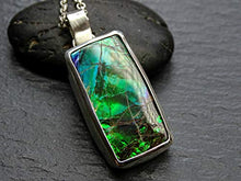 Load image into Gallery viewer, green Ammolite pendant silver, big Ammolite necklace, rare gemstone pendant gift for her, fossil pendant for him, unique mens gift for him