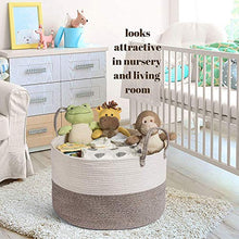 Load image into Gallery viewer, Luxury Little XXXL Nursery Storage Basket :: 100% Cotton Rope Hamper with Handles :: Sturdy Baby Bin Organizer for Laundry Toys Blankets Pillows :: 22 x 22 x 14 Off White/Beige