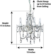 Load image into Gallery viewer, The Original Gypsy Color 4 Light Crystal White Hardwire Flush Mount Chandelier H17.5”xW15”, White Metal Frame with Clear Glass Stem and Clear Acrylic Crystals & Beads That Sparkle Just Like Glass