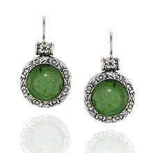 Load image into Gallery viewer, Stera Jewelry Antique Style Round Green Aventurine Earrings with Ornate Floral Design & Secure Backs