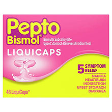 Load image into Gallery viewer, Pepto Bismol Liquicaps, Upset Stomach Relief, Bismuth Subsalicylate, Multi-Symptom Relief of Gas, Nausea, Heartburn, Indigestion, Upset Stomach, Diarrhea, 48 Liquicaps