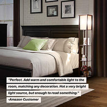 Load image into Gallery viewer, Brightech Maxwell - LED Shelf Floor Lamp - Modern Standing Light for Living Rooms and Bedrooms - Asian Wooden Frame with Open BoxDisplay Shelves - Havana Brown