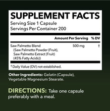 Load image into Gallery viewer, Saw Palmetto Prostate Supplements for Men as Potent DHT Blocker for Hair Growth and Beta Blocker to Decrease Frequent Urination (Saw Palmetto Once Daily, 200 Count)