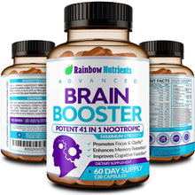 Load image into Gallery viewer, 41 in 1 Brain Booster Supplement for Focus, Memory, Clarity, Energy, Concentration | Natural Nootropics Brain Support Supplement with DMAE, Bacopa Monnieri & More | for Men & Women | 120 V Capsules