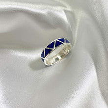 Load image into Gallery viewer, Southwestern Style 6mm Wide Lapis Lazuli Gemstone Wedding Band Sterling Silver Unisex Ring Size 13