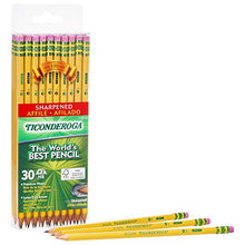 Load image into Gallery viewer, TICONDEROGA Pencils, Wood-Cased #2 HB Soft, Pre-Sharpened with Eraser, Yellow, 6-Pack/ 180 count (13806)