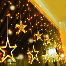 Load image into Gallery viewer, Quntis LED 12 Stars Curtain Lights - 138 LEDs Window Icicle Christmas Lights 8 Modes Decorative Backdrop Fairy String Lights for Outdoor Indoor Home Bedroom Wedding Party Holiday Wall, Warm White